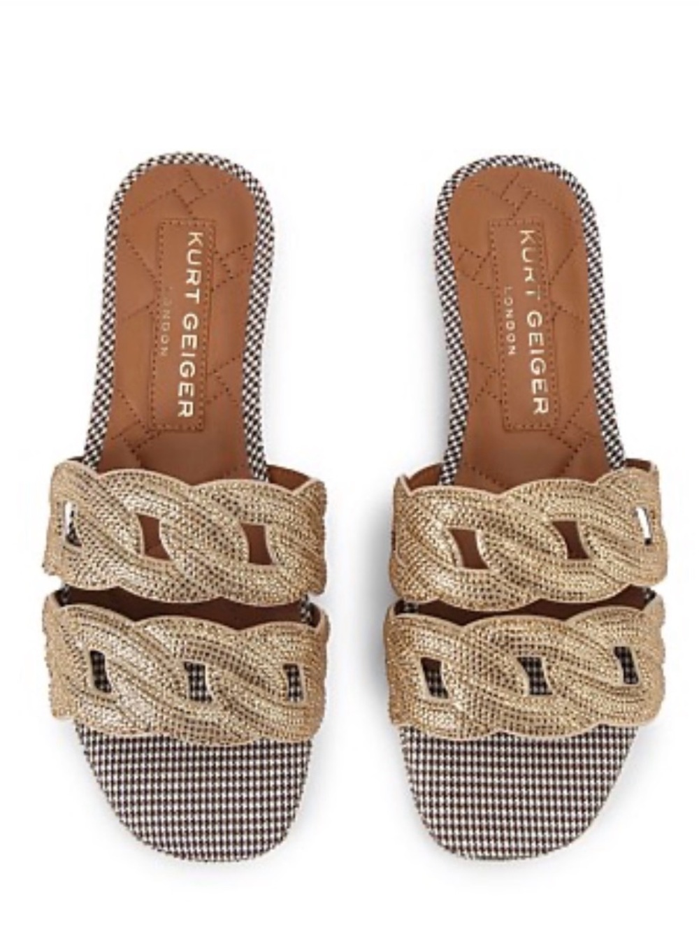 Kurt Geiger Braided Gold Double-Strap Slide Mules